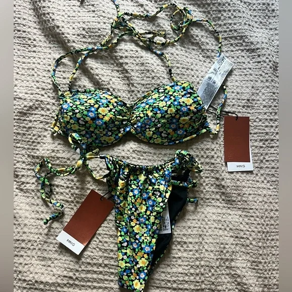 Mango Strappy Floral Bikini, Size XS Top, S Bottom - Picture 2 of 6